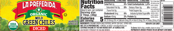 Organic Diced Green Chiles Food Items La Preferida