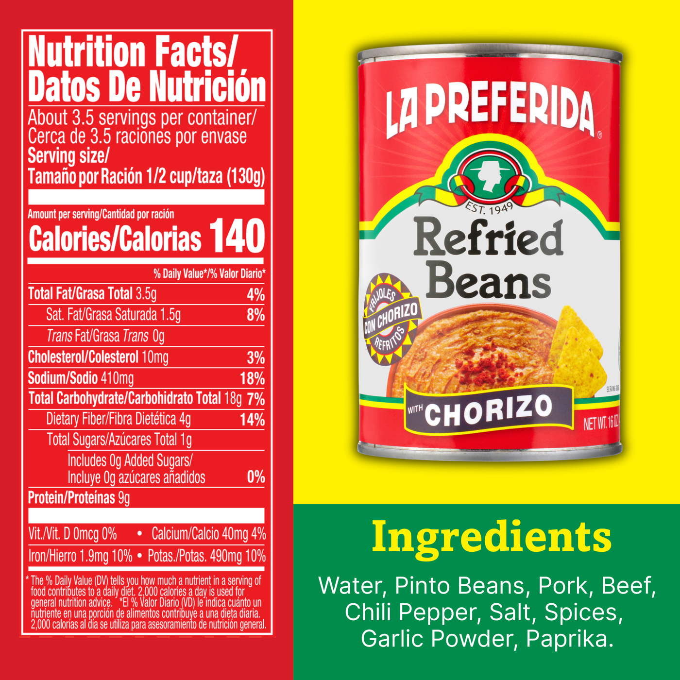Chorizo Refried Beans Food Items La Preferida