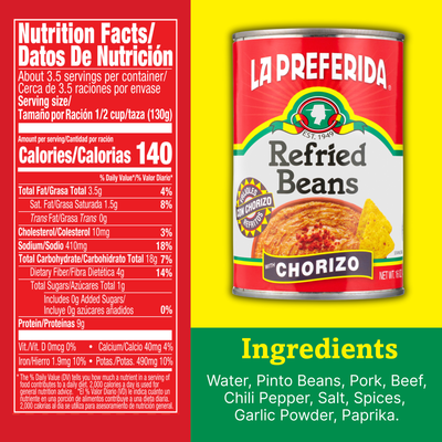 Chorizo Refried Beans Food Items La Preferida