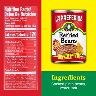 Fat Free Refried Pinto Beans Food Items La Preferida