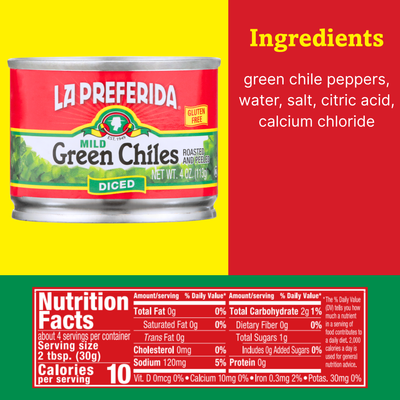 Mild Diced Green Chiles Food Items La Preferida