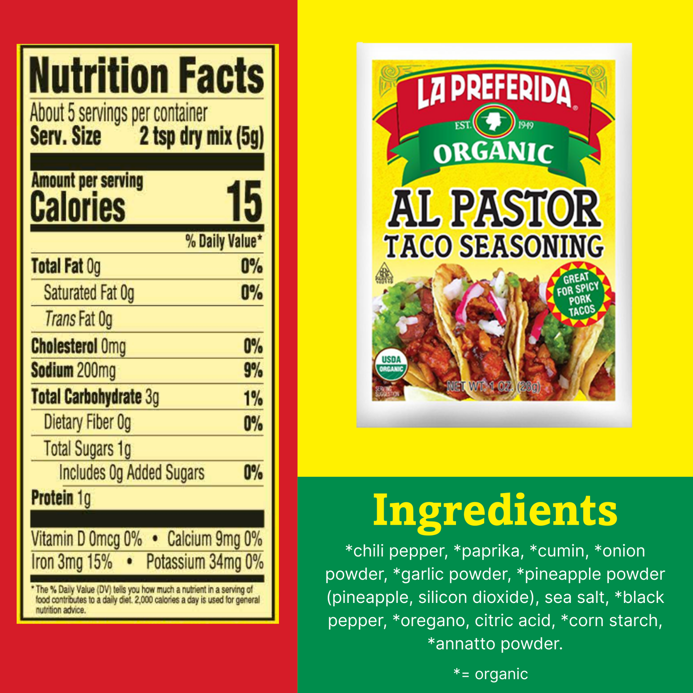 Organic Al Pastor Taco Seasoning Food Items La Preferida