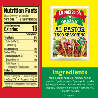 Organic Al Pastor Taco Seasoning Food Items La Preferida