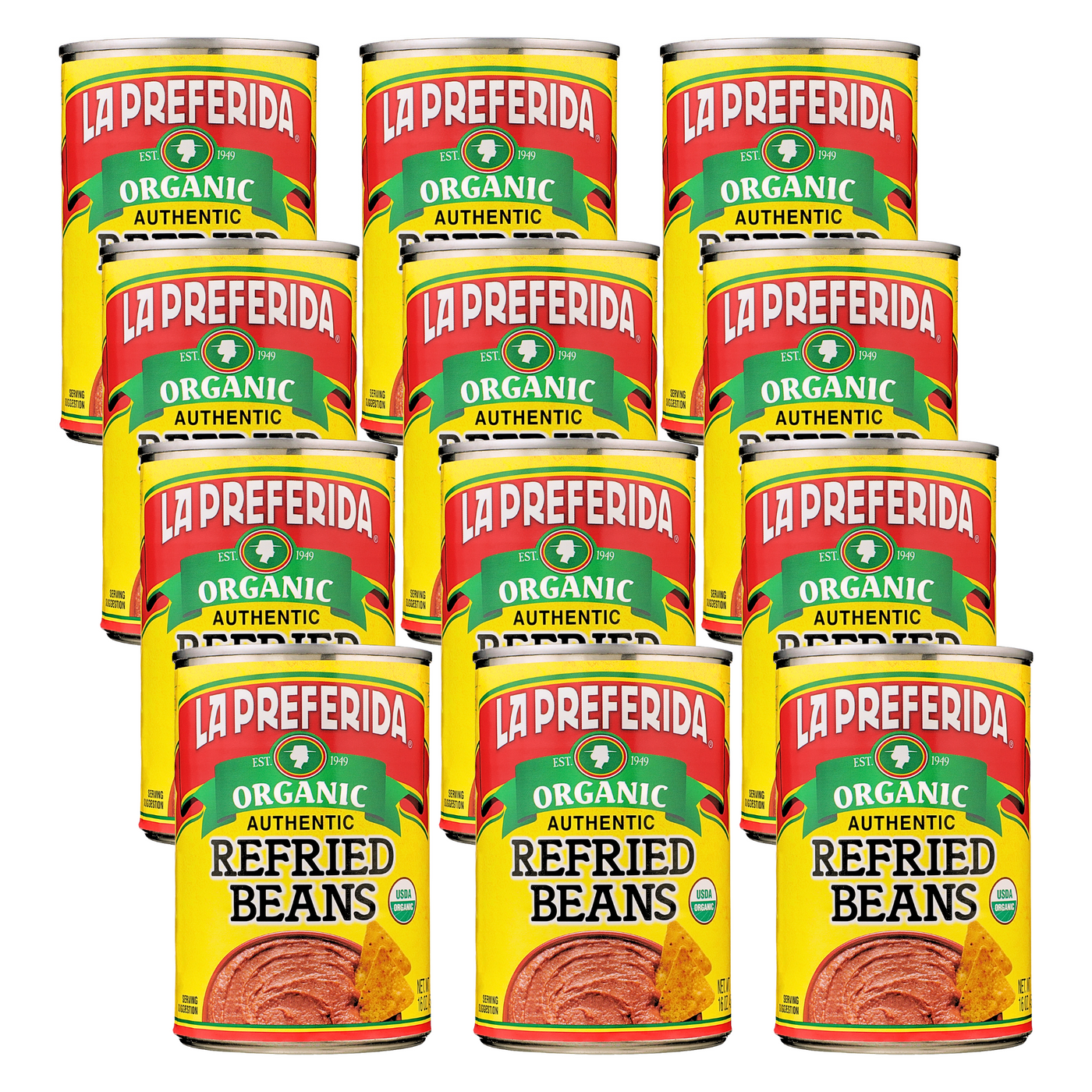 Bulk 12-pack of USDA certified organic refried beans for family meals and healthy cooking