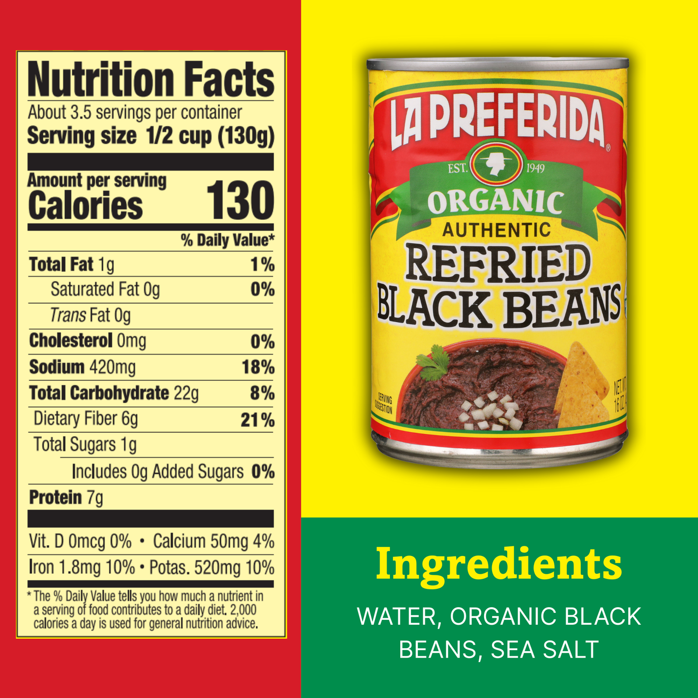 Organic Refried Black Beans Food Items La Preferida