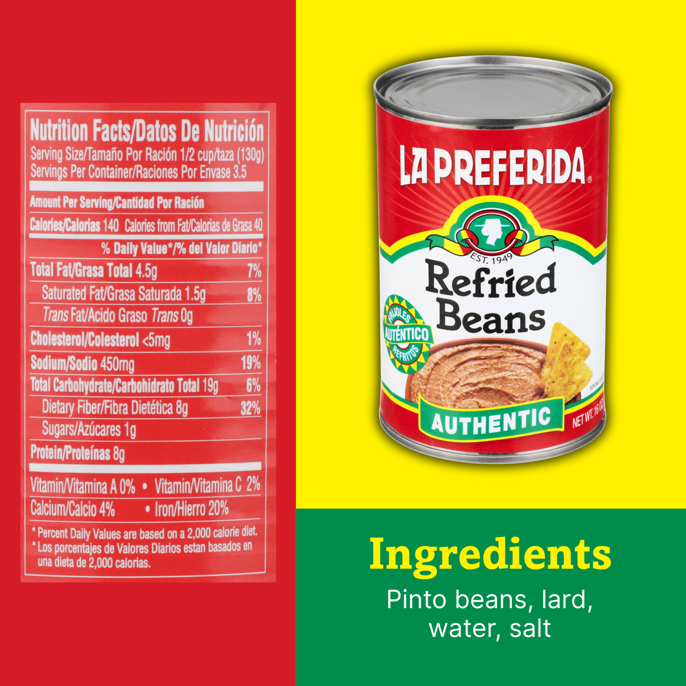 Authentic Refried Pinto Beans Food Items La Preferida