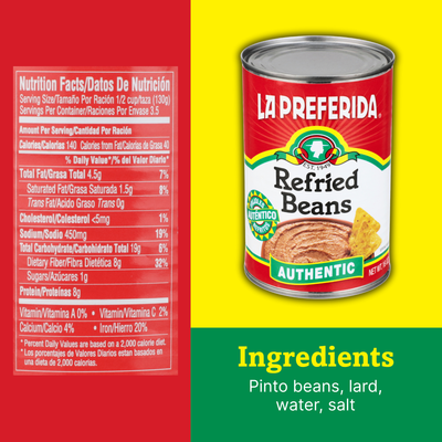 Authentic Refried Pinto Beans Food Items La Preferida