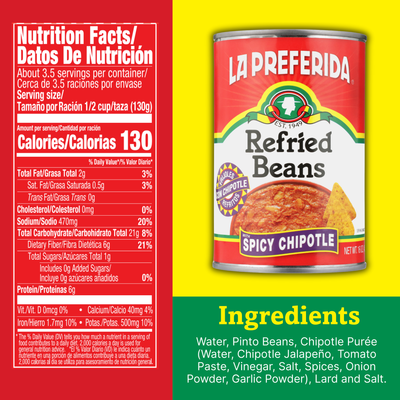 Spicy Chipotle Refried Beans Food Items La Preferida