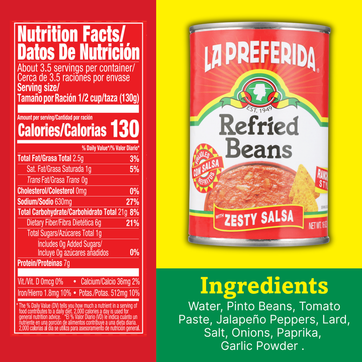 Refried Beans with Zesty Salsa, 16oz | La Preferida