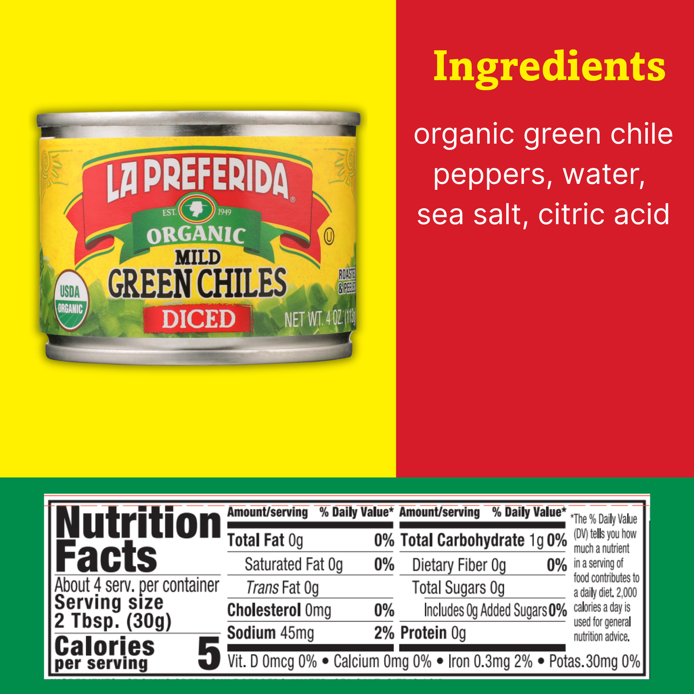 Organic Diced Green Chiles Food Items La Preferida