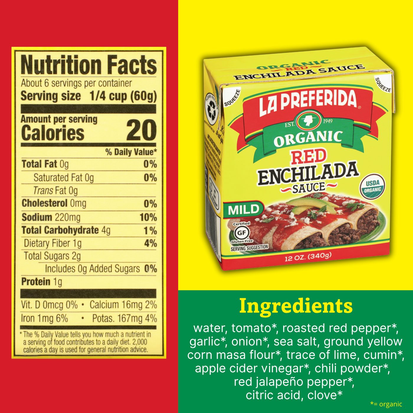 Organic Red Enchilada Sauce – Tetra Recart® Food Items La Preferida