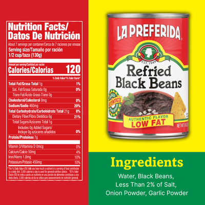 Low Fat Refried Black Beans Food Items La Preferida