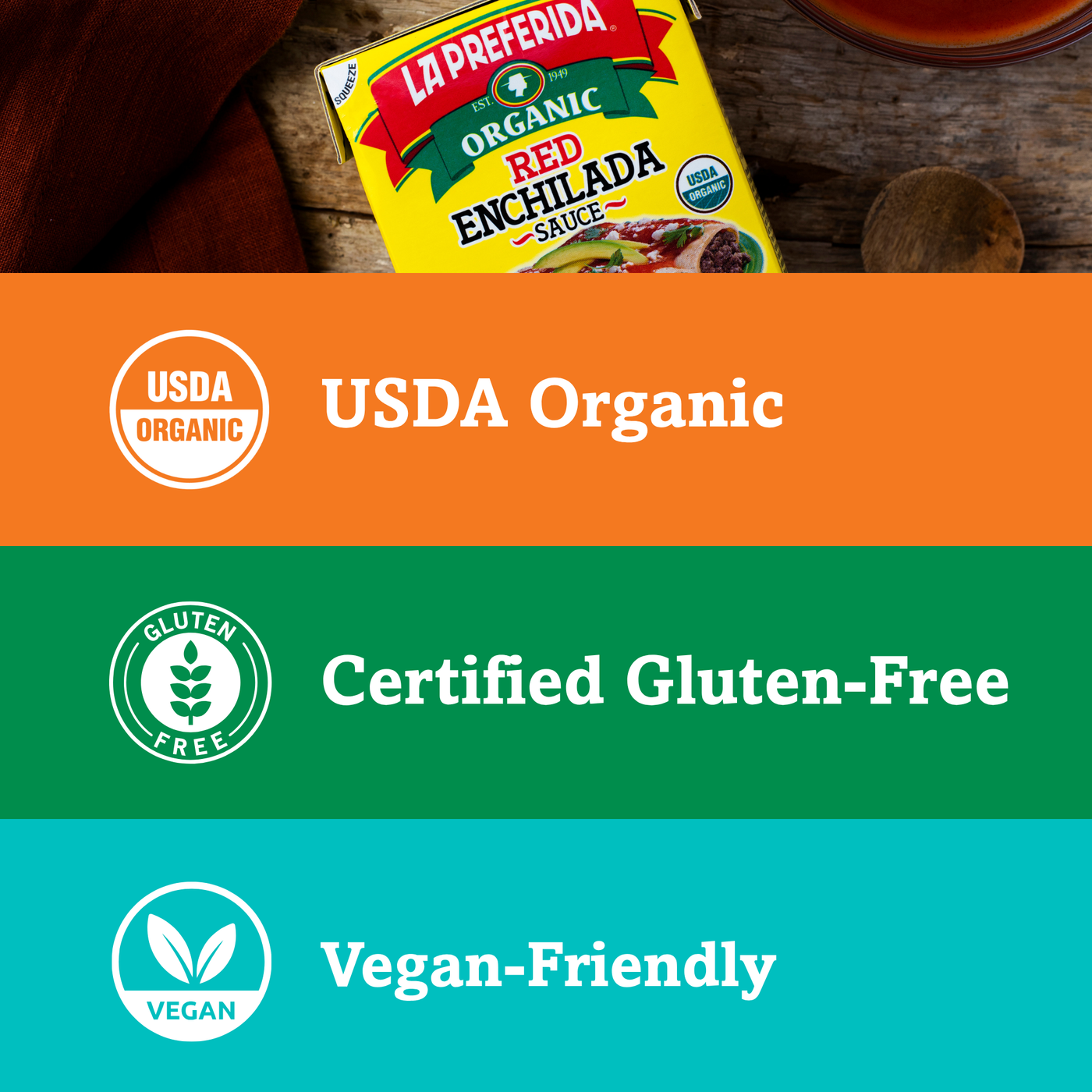 Organic Red Enchilada Sauce – Tetra Recart® Food Items La Preferida