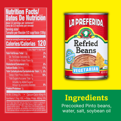 Vegetarian Refried Beans Food Items La Preferida