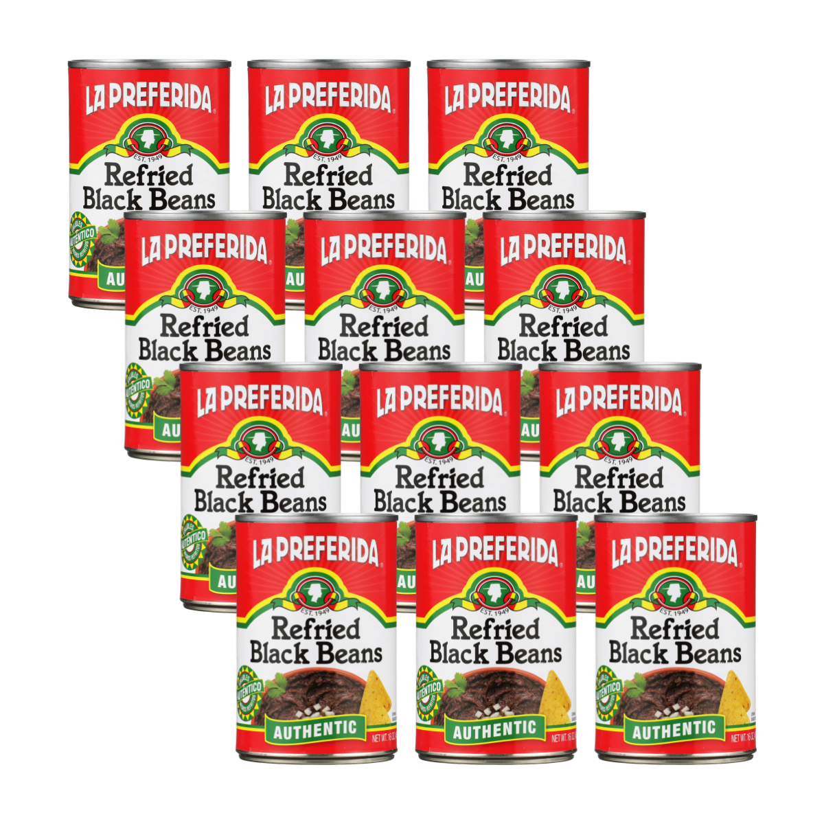 Authentic Refried Black Beans Food Items La Preferida 12 Pack
