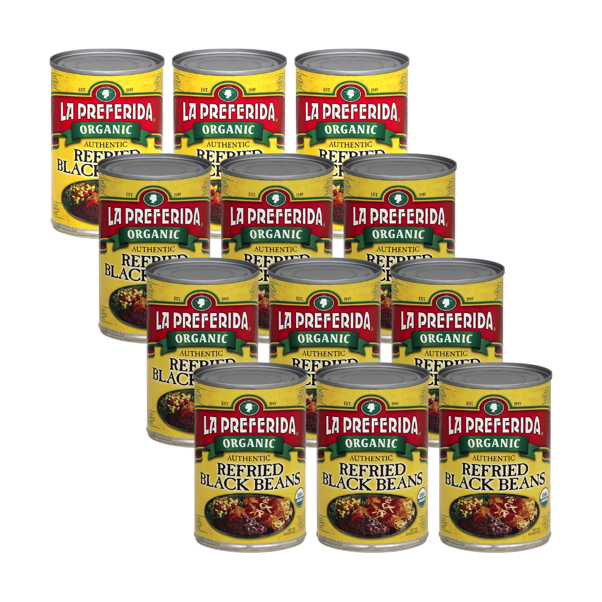 Organic Refried Black Beans Food Items La Preferida 12 Pack