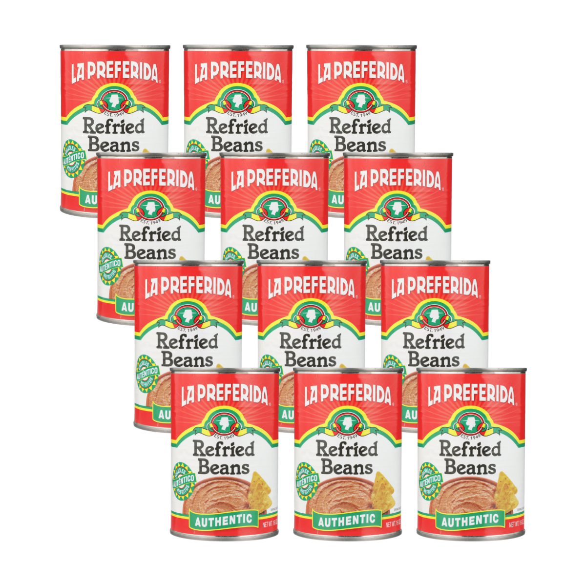 Authentic Refried Pinto Beans Food Items La Preferida 16 OZ 12 Pack