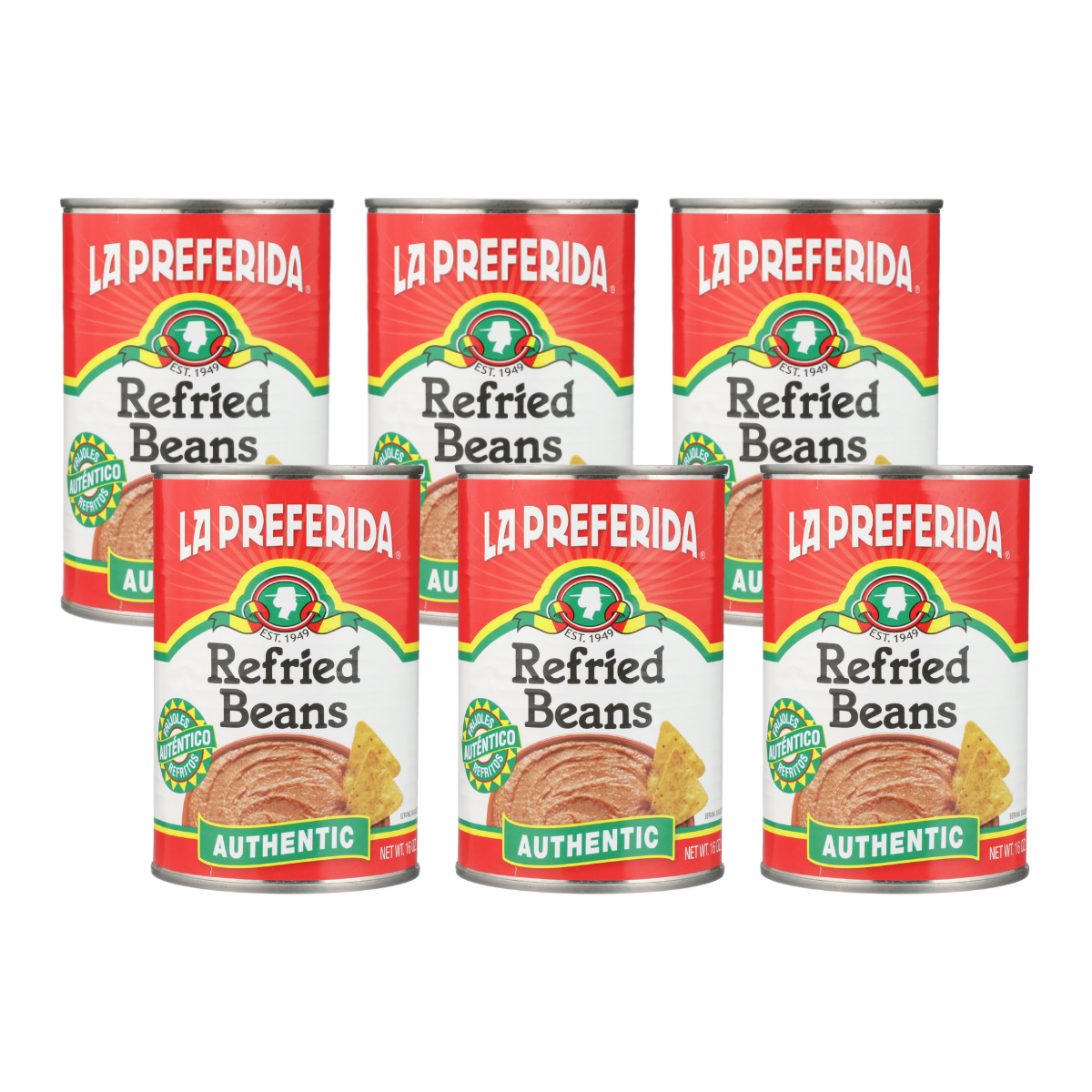 Authentic Refried Pinto Beans Food Items La Preferida 16 OZ 6 Pack