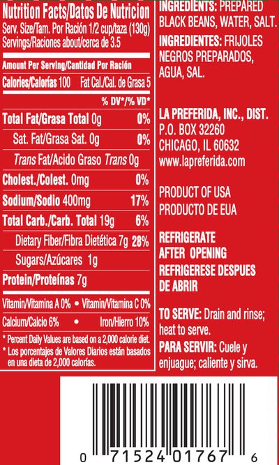 Black Beans Food Items La Preferida