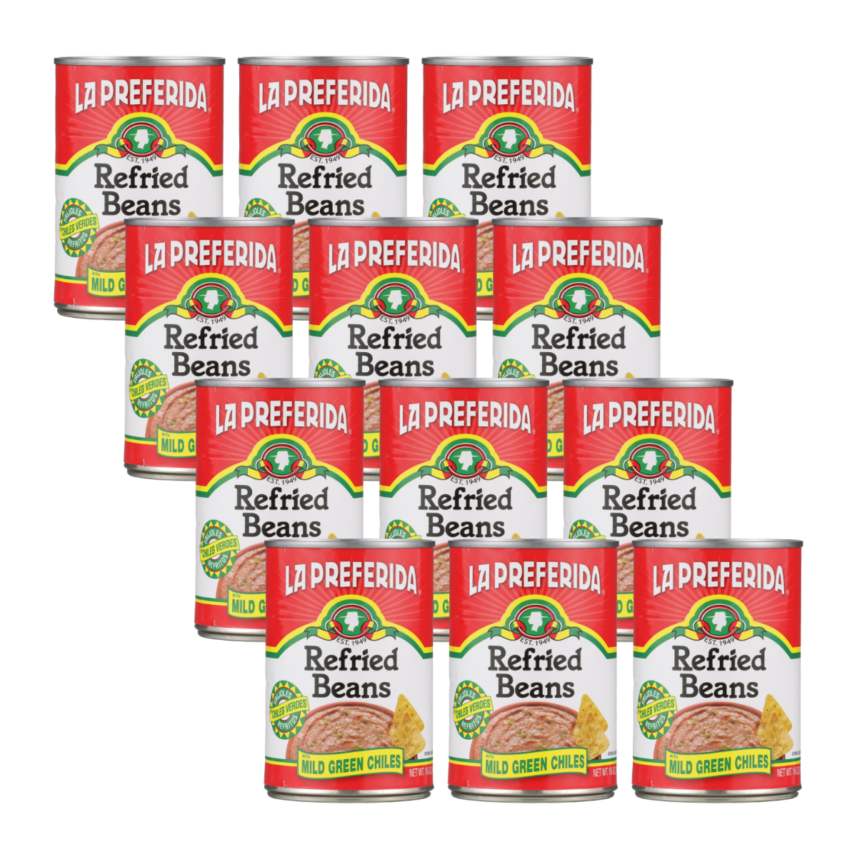 Mild Green Chile Refried Beans Food Items La Preferida 12 Pack