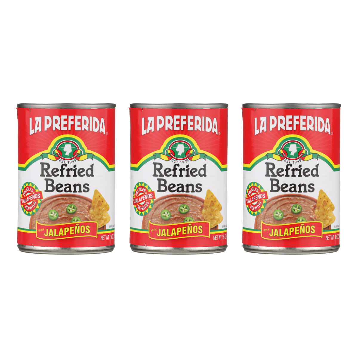 Jalapeño Refried Beans Food Items La Preferida 3 Pack