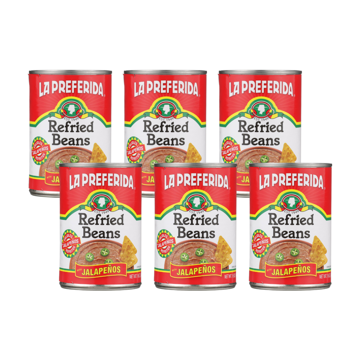 Jalapeño Refried Beans Food Items La Preferida 6 Pack
