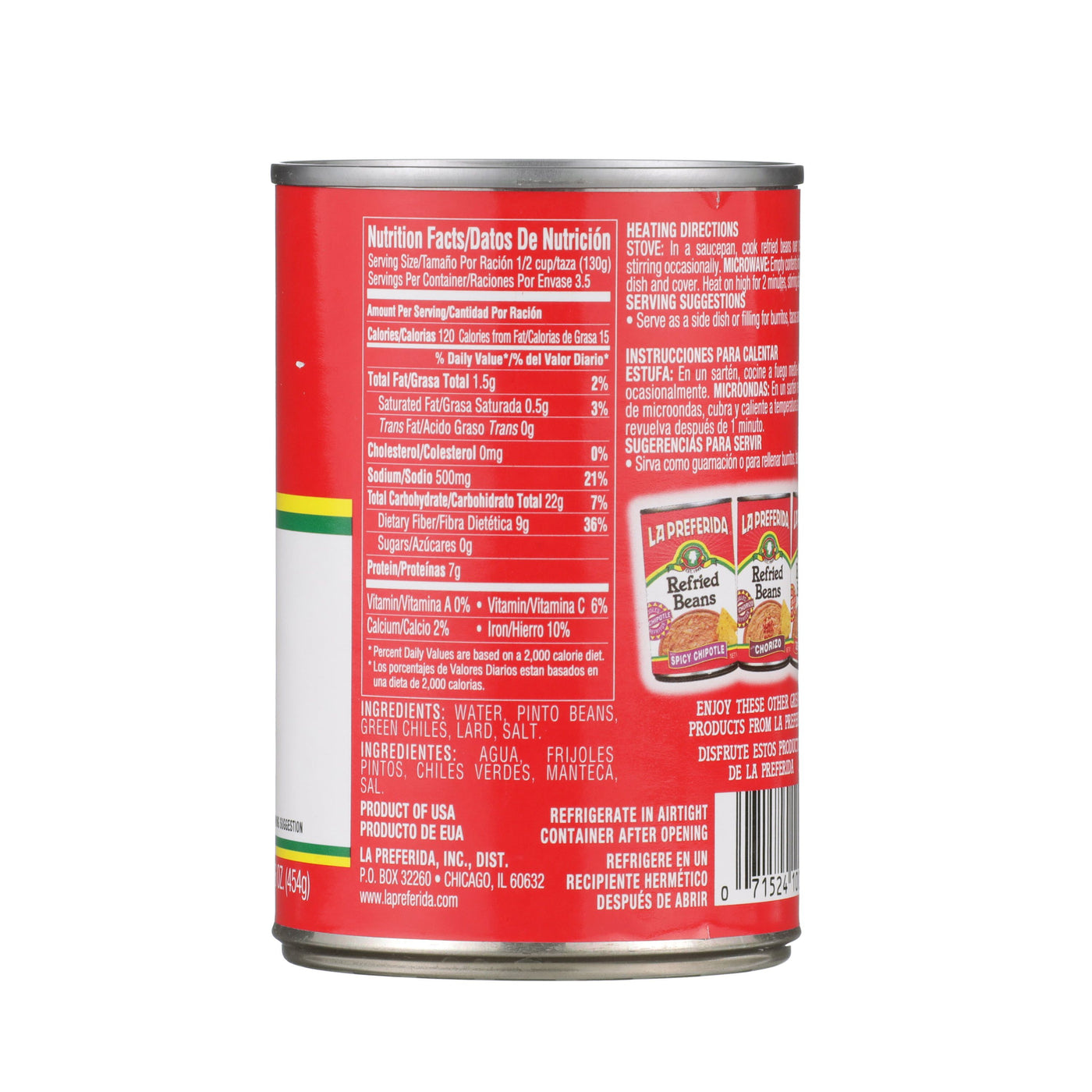 Mild Green Chile Refried Beans Food Items La Preferida