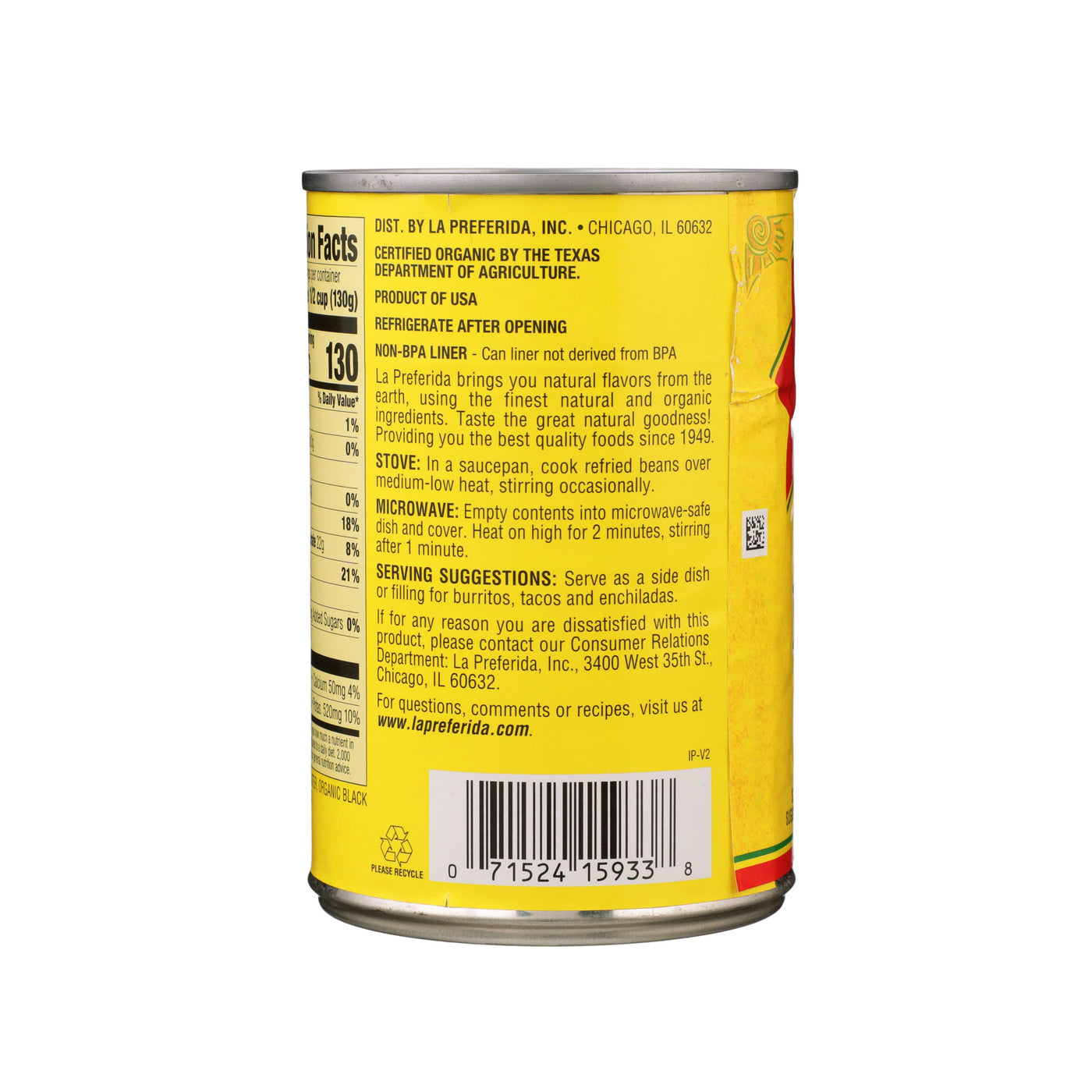 Organic Refried Black Beans Food Items La Preferida