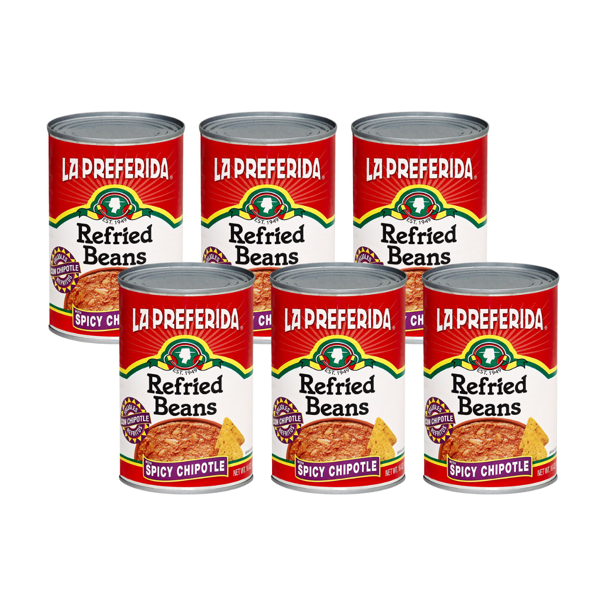 Spicy Chipotle Refried Beans Food Items La Preferida 6 Pack