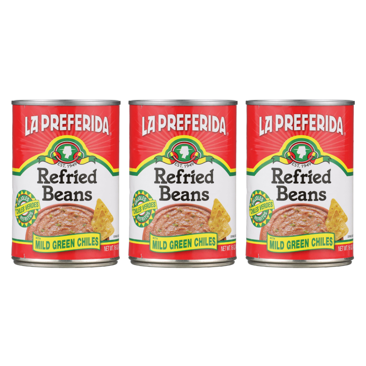 Mild Green Chile Refried Beans Food Items La Preferida 3 Pack