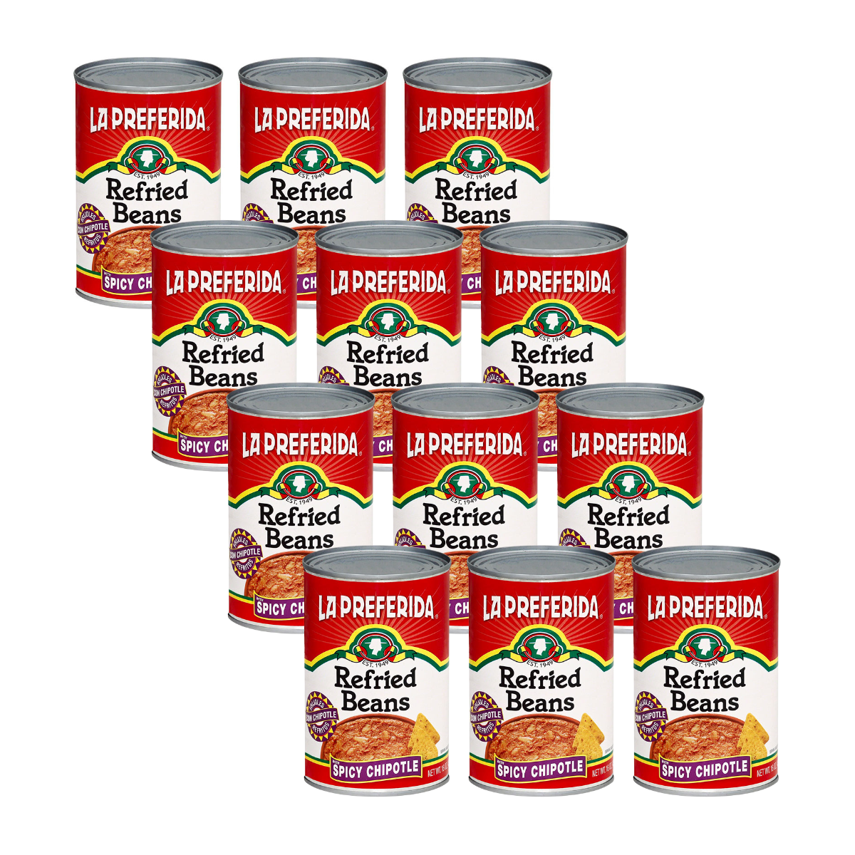 Spicy Chipotle Refried Beans Food Items La Preferida 12 Pack