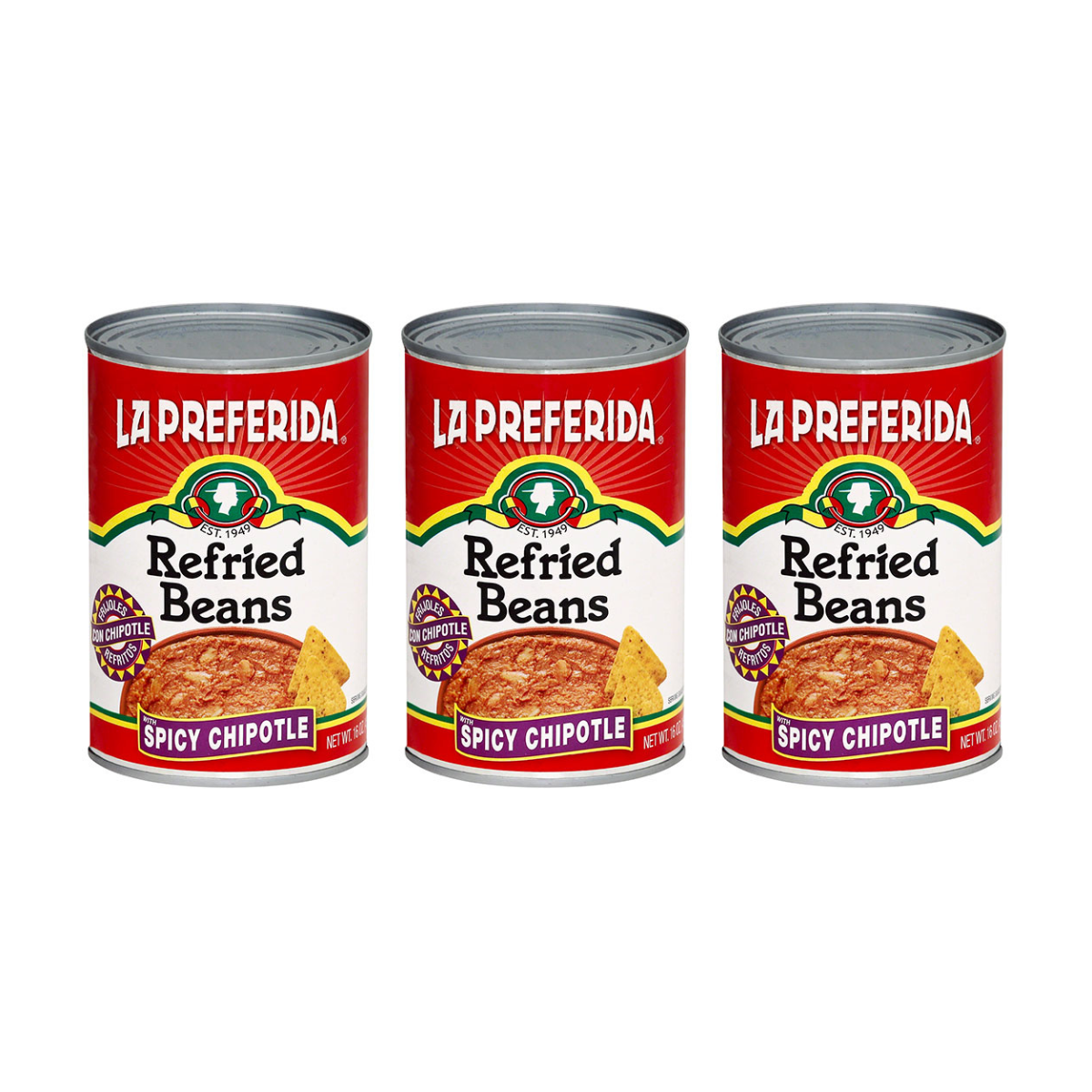 Spicy Chipotle Refried Beans Food Items La Preferida 3 Pack