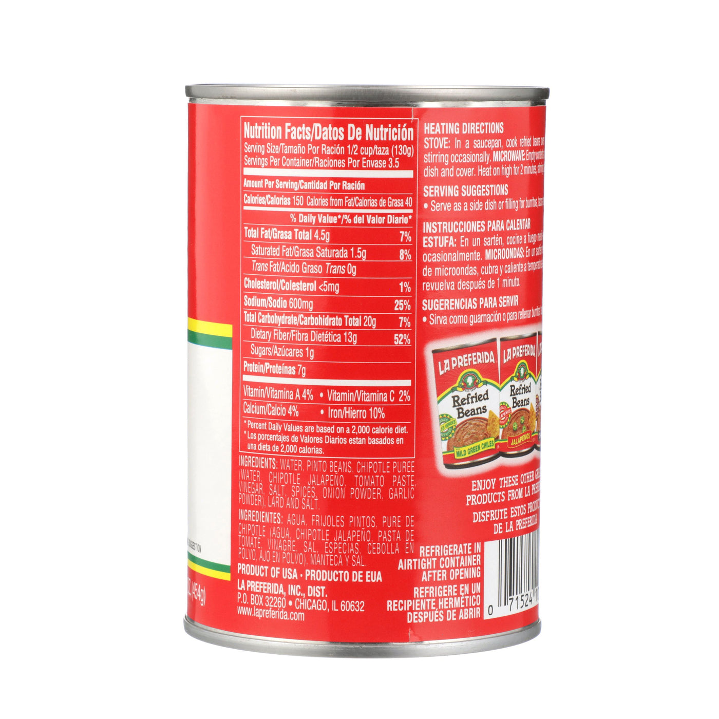 Spicy Chipotle Refried Beans Food Items La Preferida