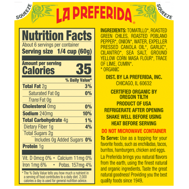 Organic Green Enchilada Sauce – Tetra Recart® Food Items La Preferida