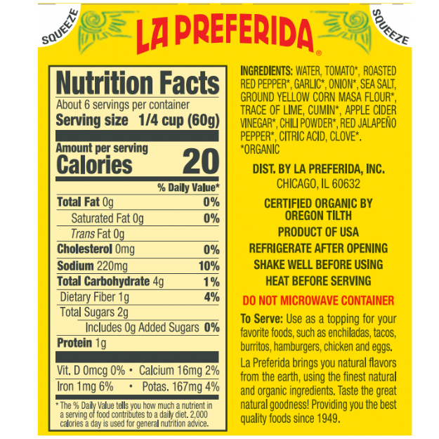 Organic Red Enchilada Sauce – Tetra Recart® Food Items La Preferida